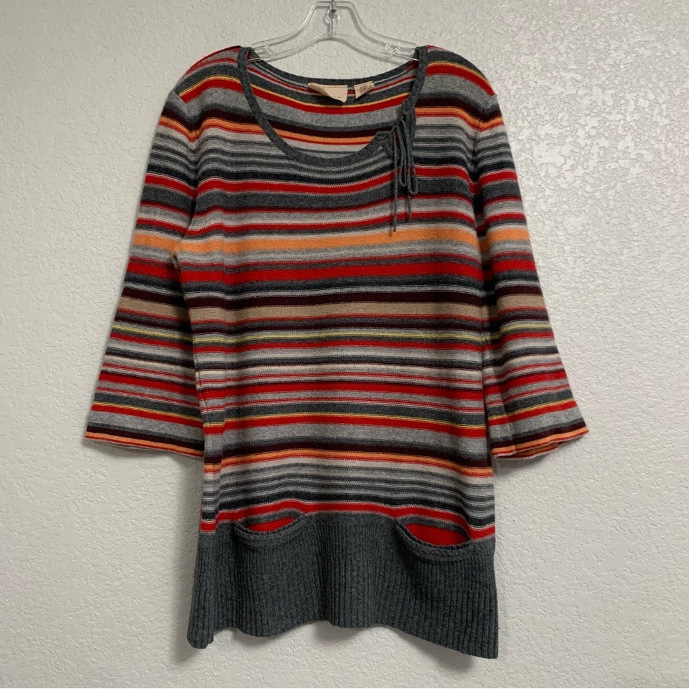 Anthropologie Sparrow Sweater Tunic Womens L Lambswool Cashmere Striped Pockets